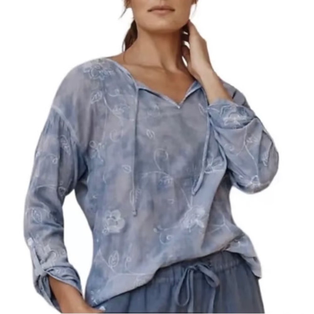 J. Jill / PureJill Embroidered Floral TieDye Blouse Top Sz M